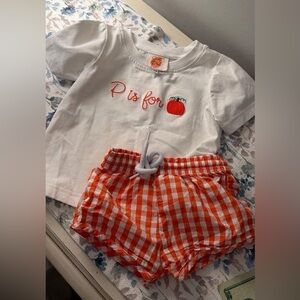 Kids Pumpkin Embroidered Matching Set - White and Orange